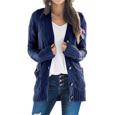 Women’s Cable-Knit Button-Front Cardigan – Cozy Relaxed Fit for Fall & Winter