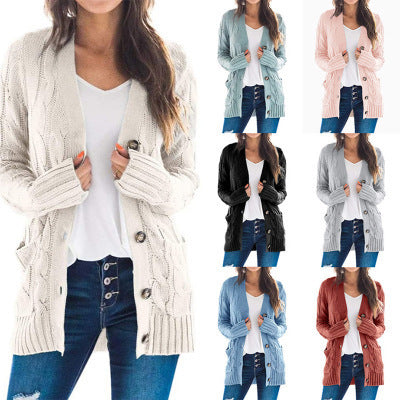 Women’s Cable-Knit Button-Front Cardigan – Cozy Relaxed Fit for Fall & Winter