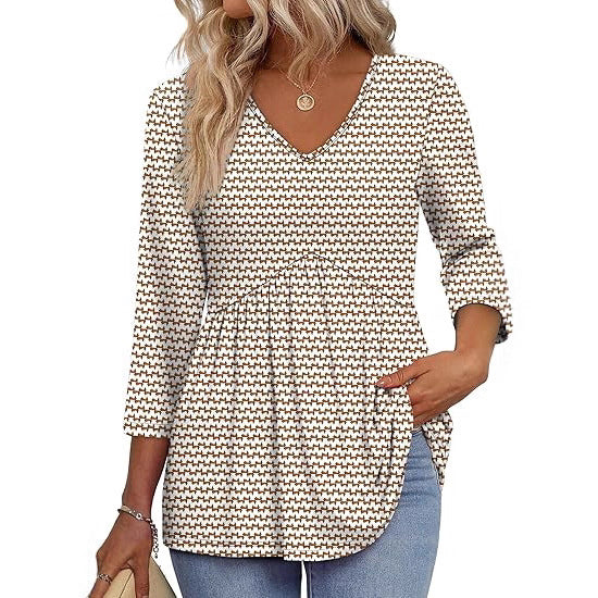 Women’s 3/4 Sleeve V-Neck Babydoll Blouse – Dressy Casual Top
