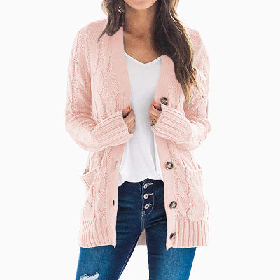 Women’s Cable-Knit Button-Front Cardigan – Cozy Relaxed Fit for Fall & Winter