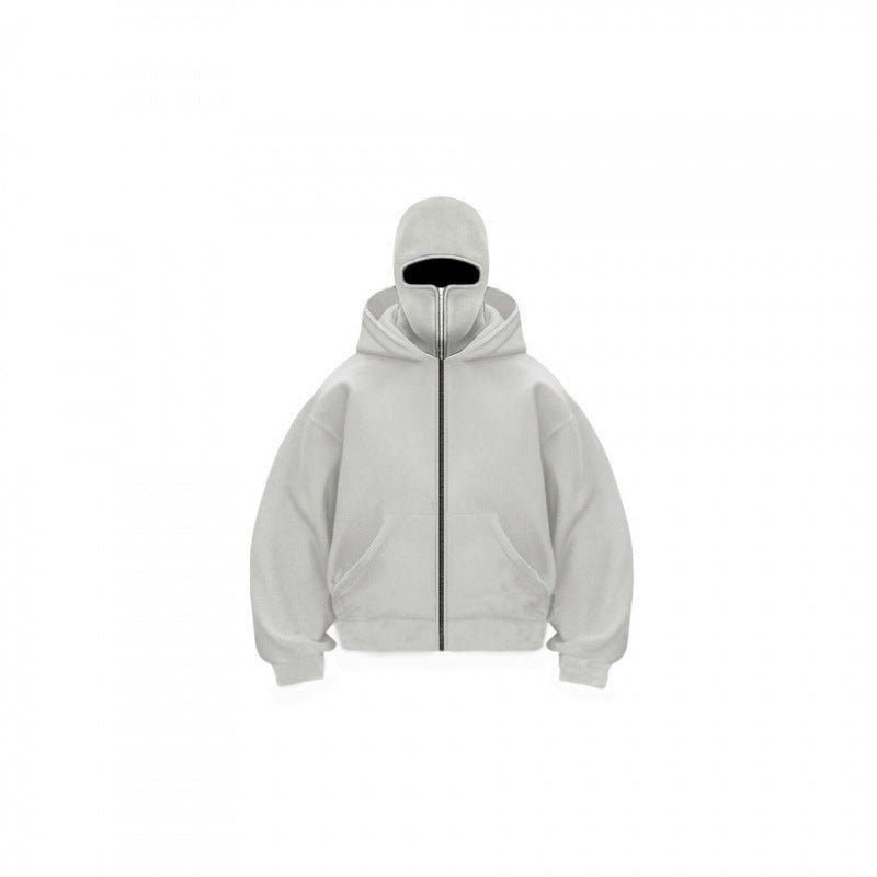 Unisex Fleece-Lined Full-Zip Hoodie with Built-In Face Cover