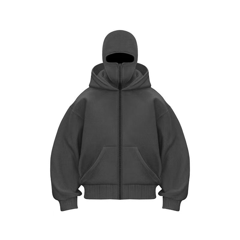 Unisex Fleece-Lined Full-Zip Hoodie with Built-In Face Cover