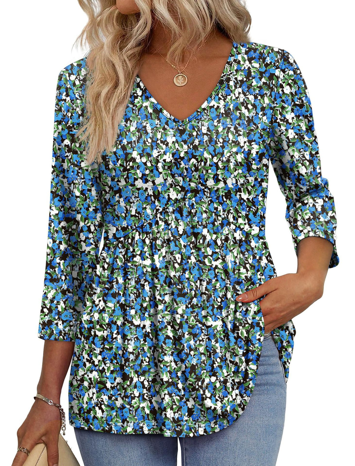 Women’s 3/4 Sleeve V-Neck Babydoll Blouse – Dressy Casual Top