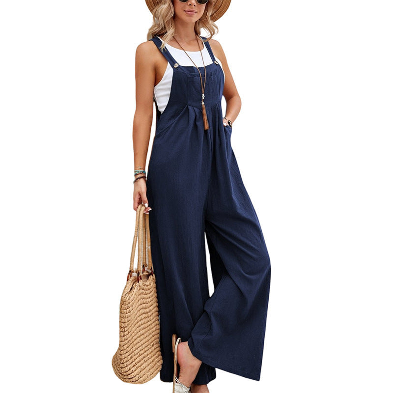 Multi-Color Casual Ruched Overalls with Adjustable Button Straps and Multiple Pockets