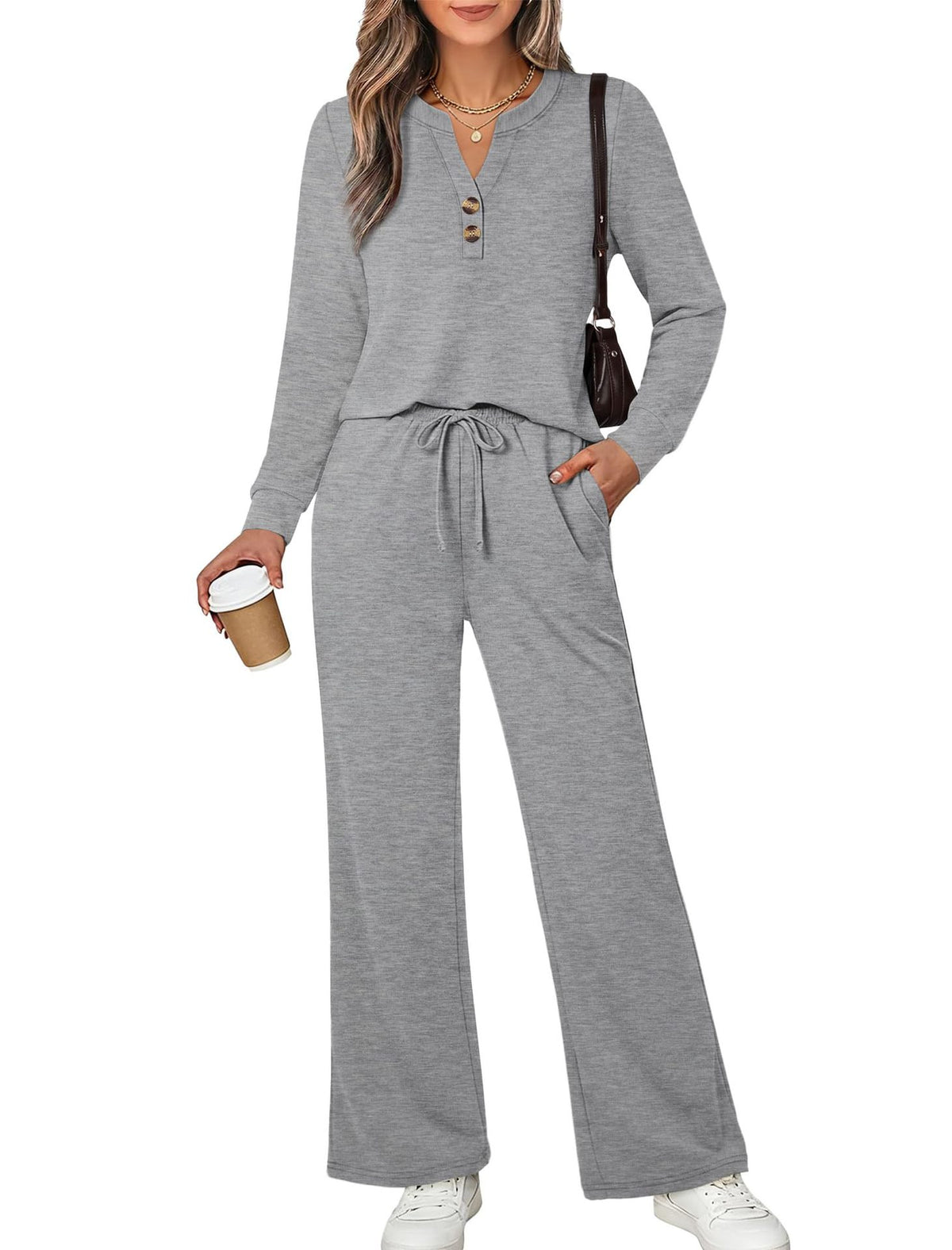 Fall & Winter Casual Two-Piece Set – Long-Sleeve Shirt & Wide-Leg Pants