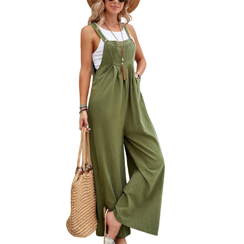 Multi-Color Casual Ruched Overalls with Adjustable Button Straps and Multiple Pockets