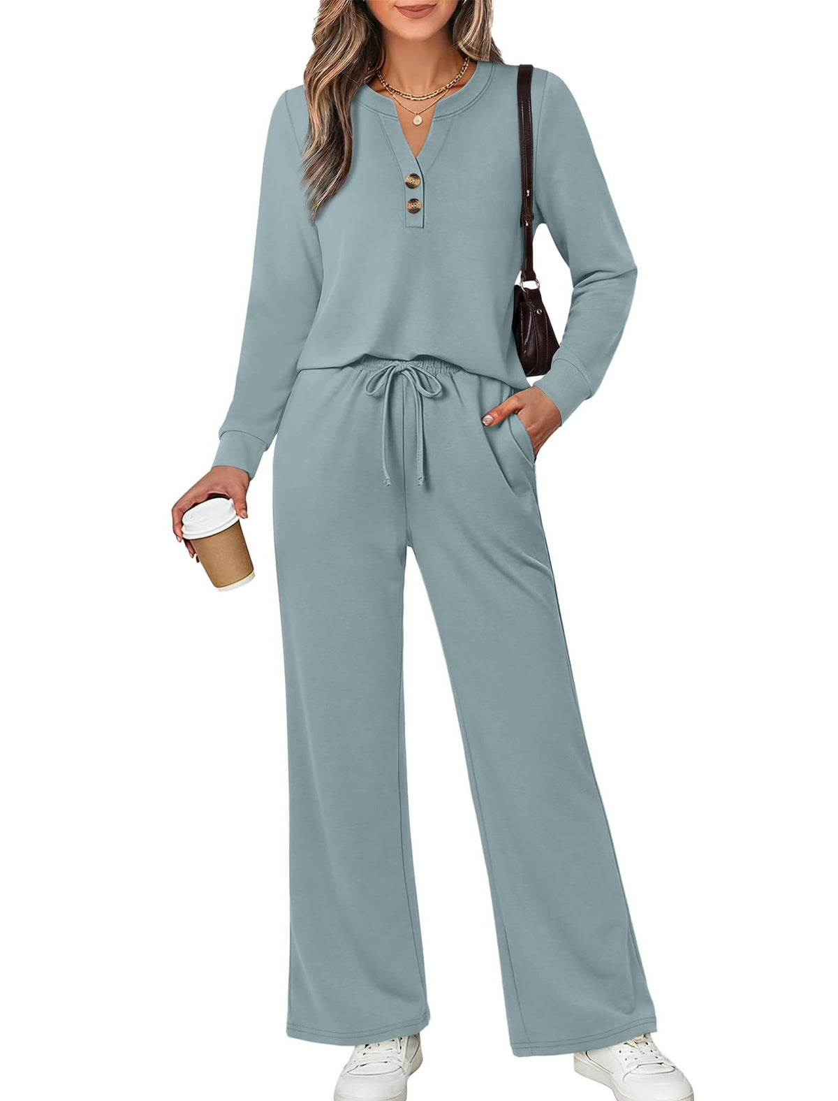 Fall & Winter Casual Two-Piece Set – Long-Sleeve Shirt & Wide-Leg Pants