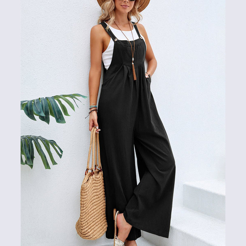 Multi-Color Casual Ruched Overalls with Adjustable Button Straps and Multiple Pockets