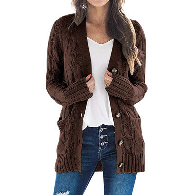 Women’s Cable-Knit Button-Front Cardigan – Cozy Relaxed Fit for Fall & Winter