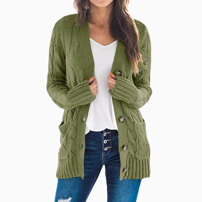 Women’s Cable-Knit Button-Front Cardigan – Cozy Relaxed Fit for Fall & Winter
