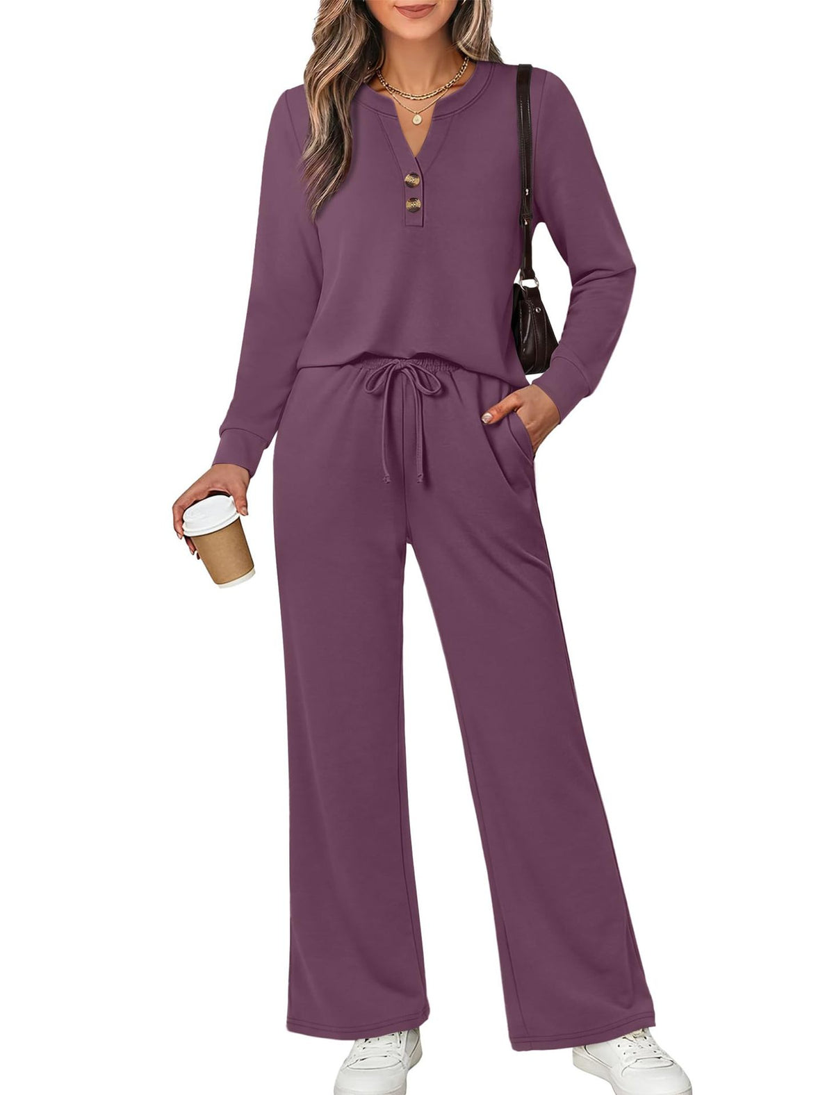 Fall & Winter Casual Two-Piece Set – Long-Sleeve Shirt & Wide-Leg Pants