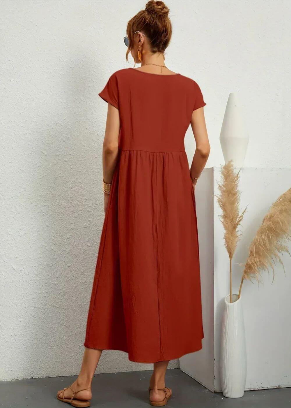 Breathable cotton-linen gauze midi dress color collection