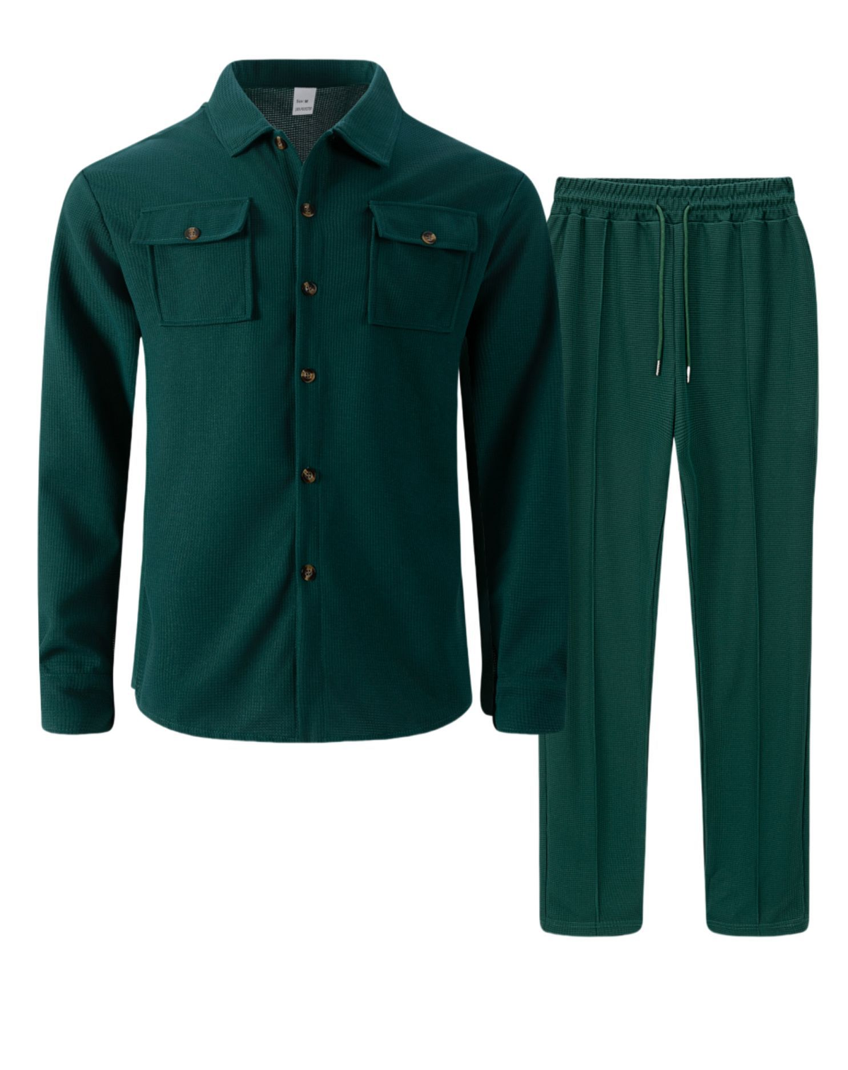 Men’s Textured Knit Shirt & Drawstring Pants Set – Casual Two-Piece Outfit
