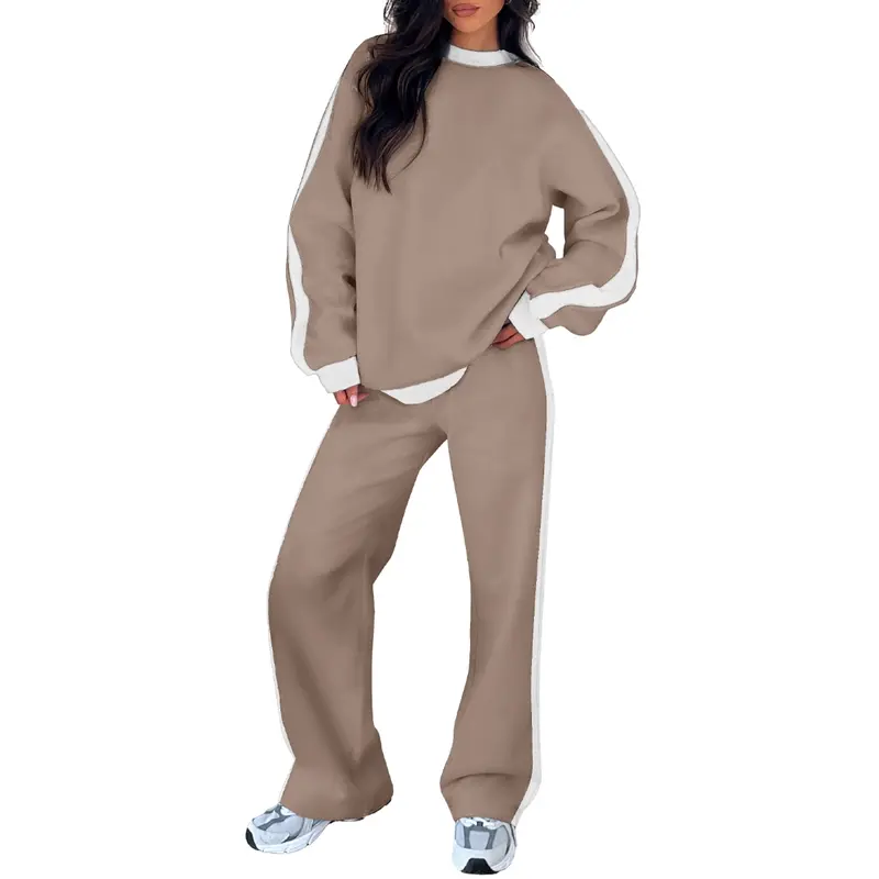 Women’s Fleece Two-Piece Set – Relaxed Crewneck Sweatshirt & Straight-Leg Pants