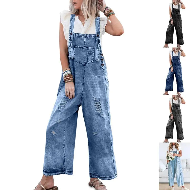 Women’s Relaxed-Fit Denim Overalls with Adjustable Straps