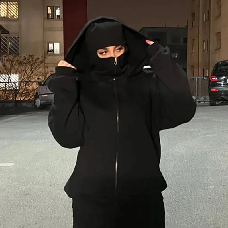 Unisex Fleece-Lined Full-Zip Hoodie with Built-In Face Cover