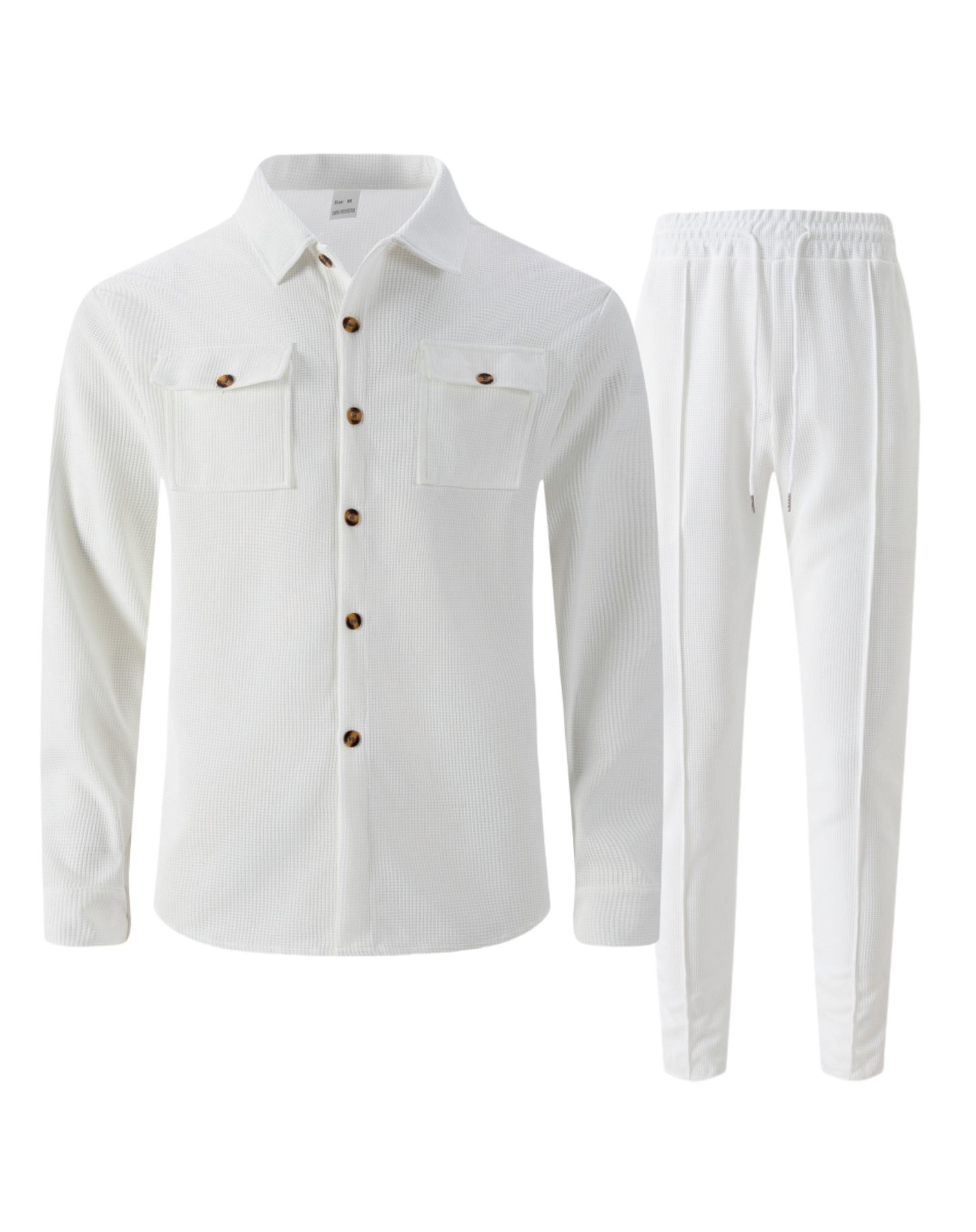 Men’s Textured Knit Shirt & Drawstring Pants Set – Casual Two-Piece Outfit