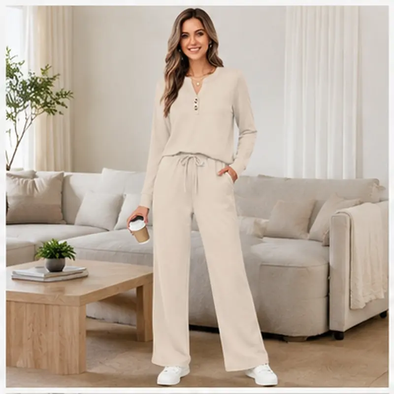 Fall & Winter Casual Two-Piece Set – Long-Sleeve Shirt & Wide-Leg Pants
