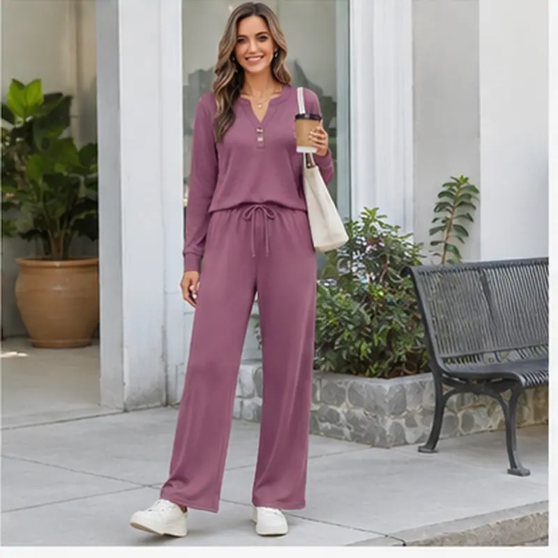 Fall & Winter Casual Two-Piece Set – Long-Sleeve Shirt & Wide-Leg Pants