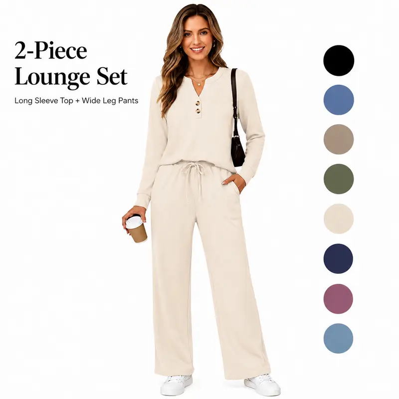 Fall & Winter Casual Two-Piece Set – Long-Sleeve Shirt & Wide-Leg Pants