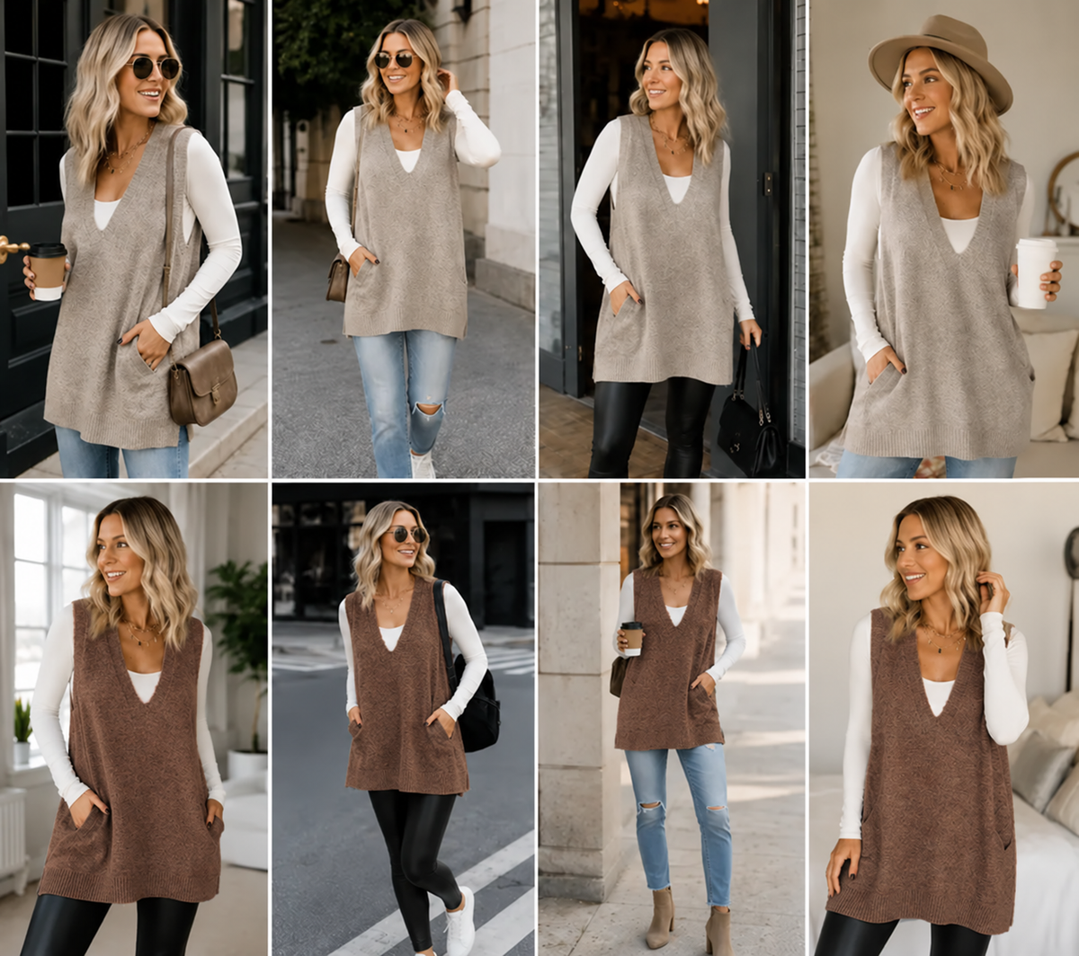 Womens Sleeveless Sweater Vest V Neck Casual Loose Knit A Line Flattering Tunic Top with Pockets Fashion Vest Sleeveless Sleeveless Minimalist Style
