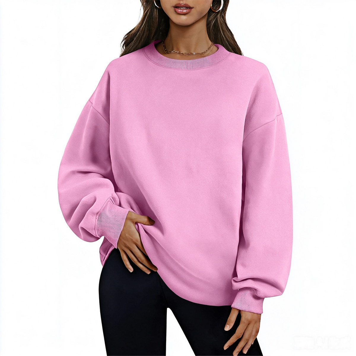 Women's long-sleeve sweatshirt with fleece lining and extra thickness