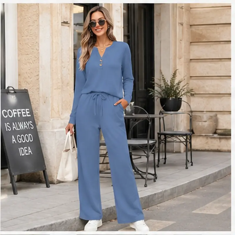 Fall & Winter Casual Two-Piece Set – Long-Sleeve Shirt & Wide-Leg Pants
