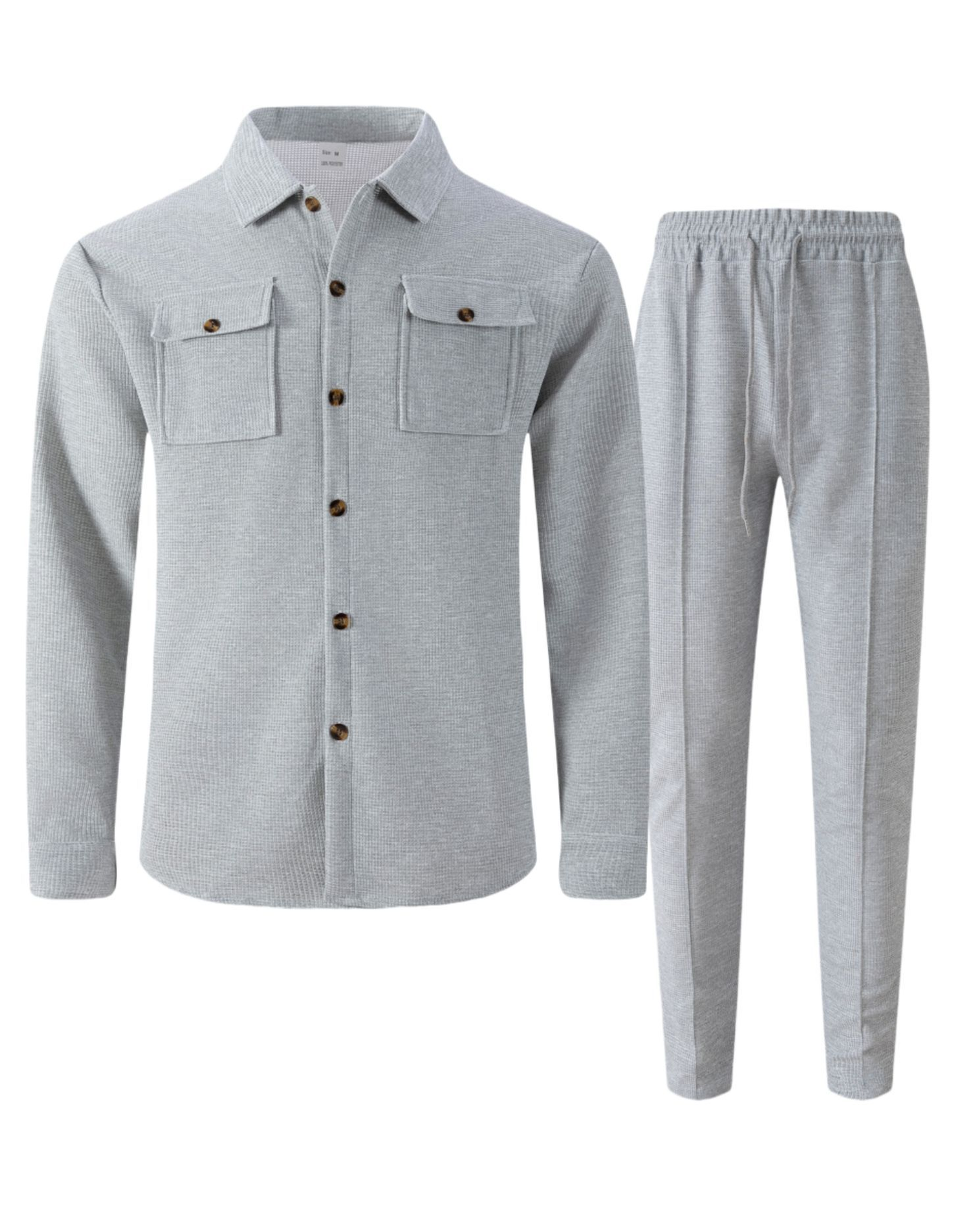 Men’s Textured Knit Shirt & Drawstring Pants Set – Casual Two-Piece Outfit