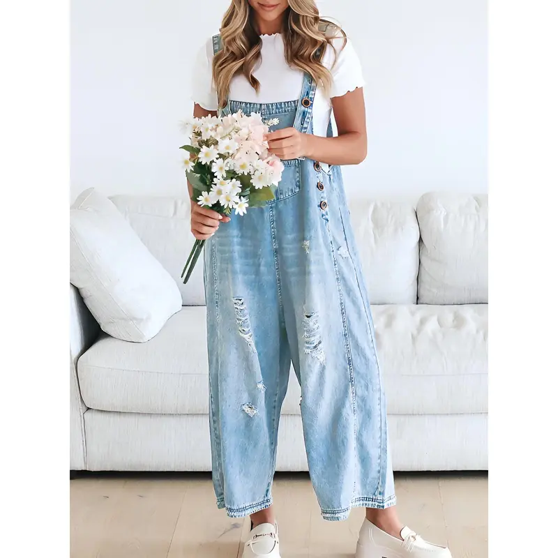 Women’s Relaxed-Fit Denim Overalls with Adjustable Straps