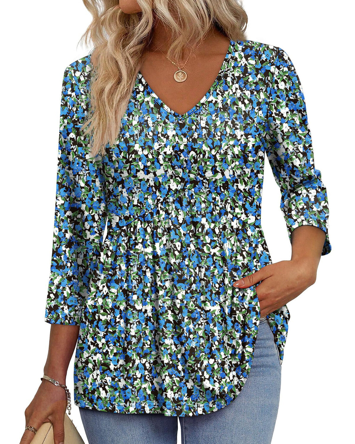 Women’s 3/4 Sleeve V-Neck Babydoll Blouse – Dressy Casual Top