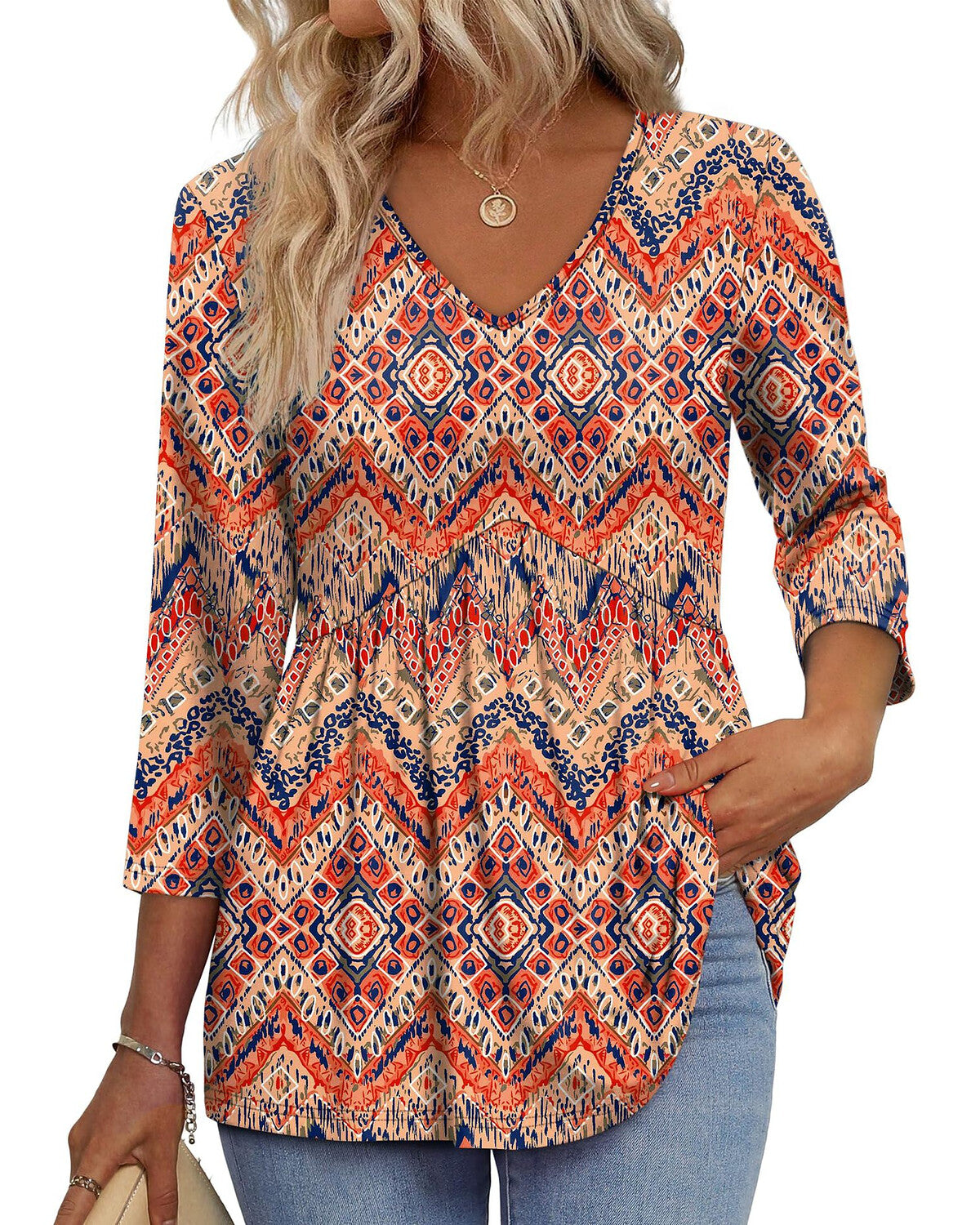 Women’s 3/4 Sleeve V-Neck Babydoll Blouse – Dressy Casual Top